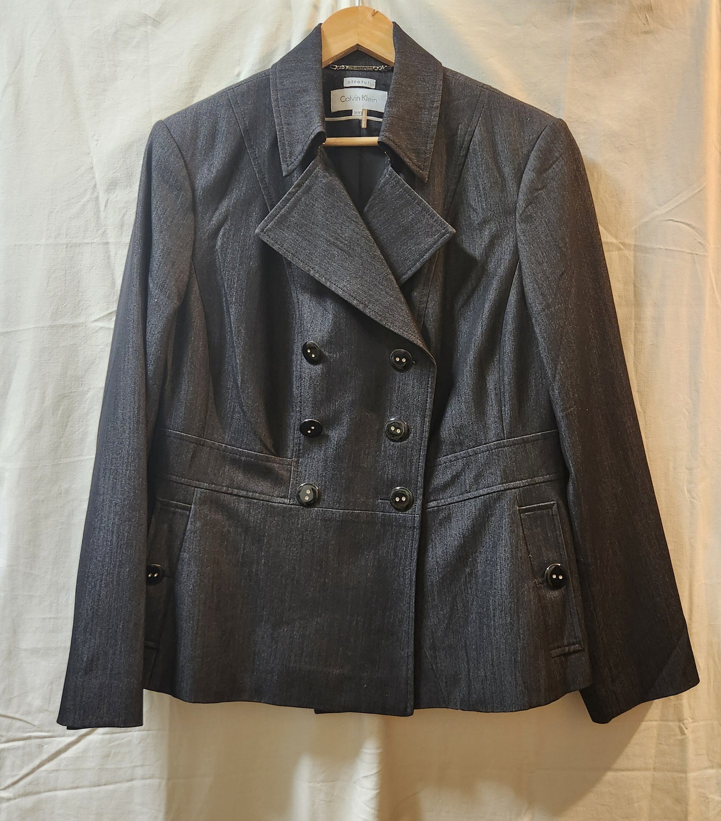 Calvin Klein Stretch Charcoal Double Breasted Blazer Women's Size 16W Tailored Jacket