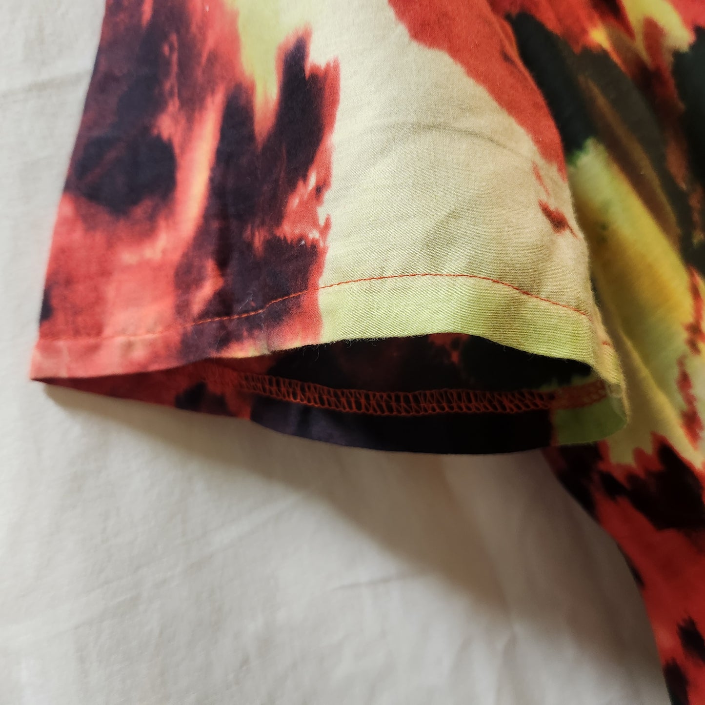 Women's Watercolour Floral Midi Dress Red Green Yellow Button Front Size L