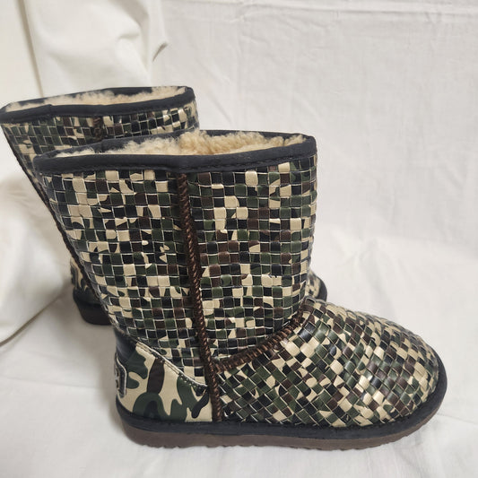UGG Royal Woven Camouflage Sheepskin Boots – Mid Calf Winter Boots – Unisex