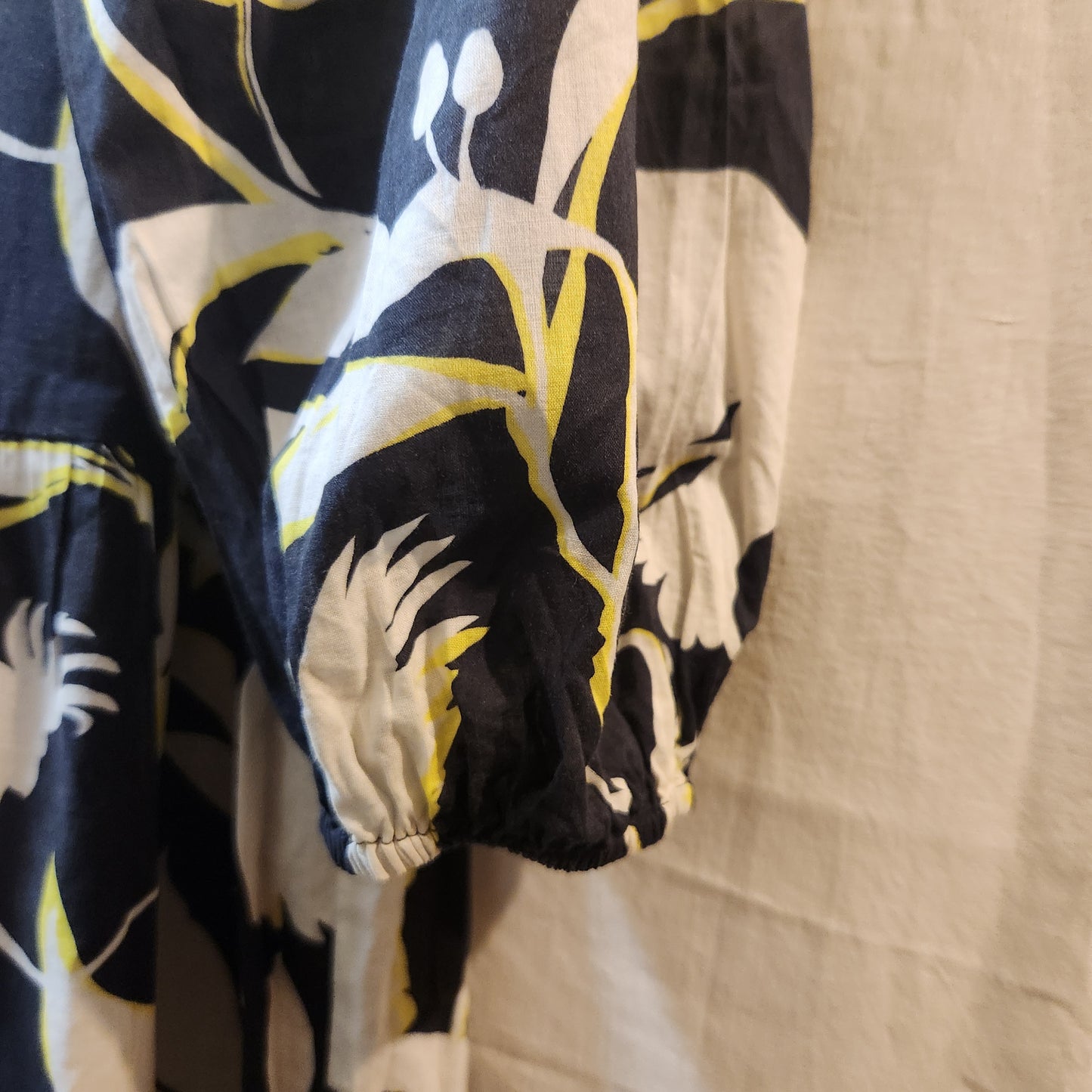 Seafolly Australia Bird Print Tiered Mini Dress Navy White Long Sleeve Size L