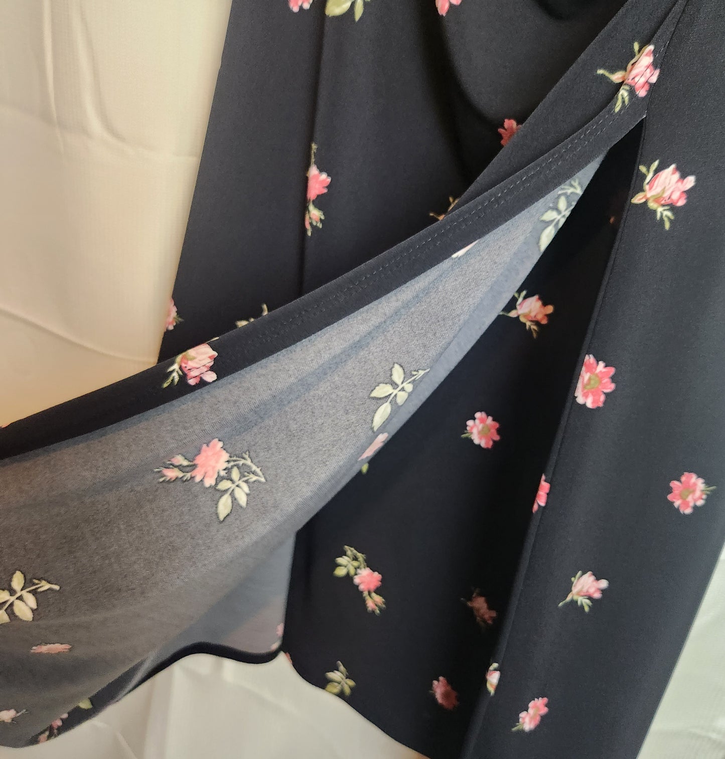 Laura Ashley Black Floral Ruched Wrap Midi Dress | UK 16