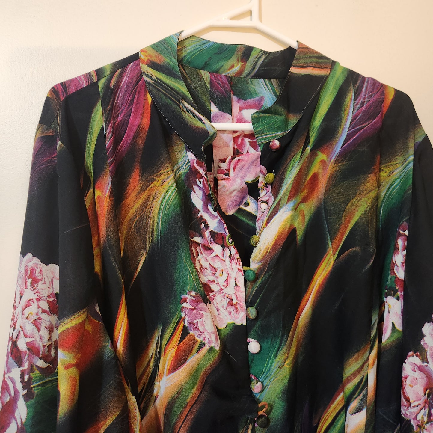 Tatiana Jewel Victorian Inspired Floral Midi Dress Black Pink Green Long Sleeve Belted