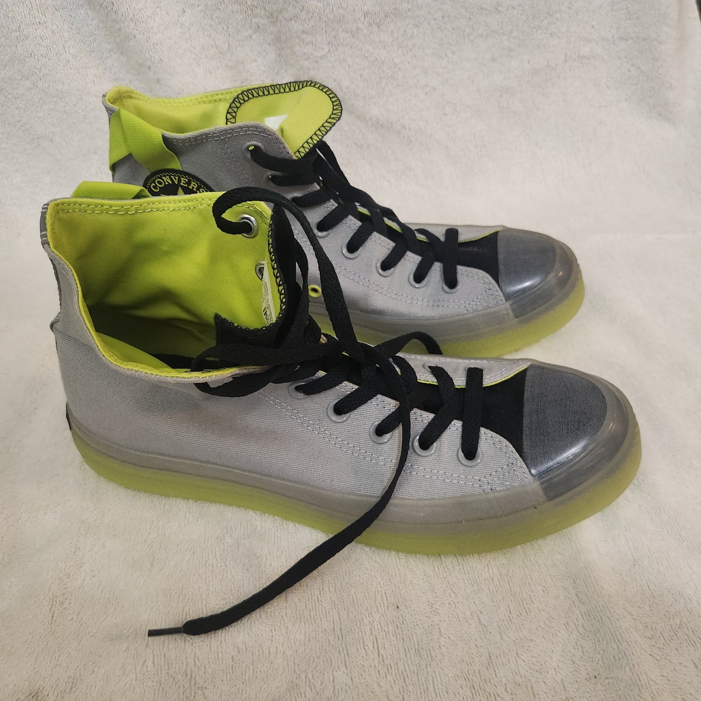 Converse Chuck Taylor All Star High Top Sneakers Grey Volt Neon Yellow US 9 EU 43
