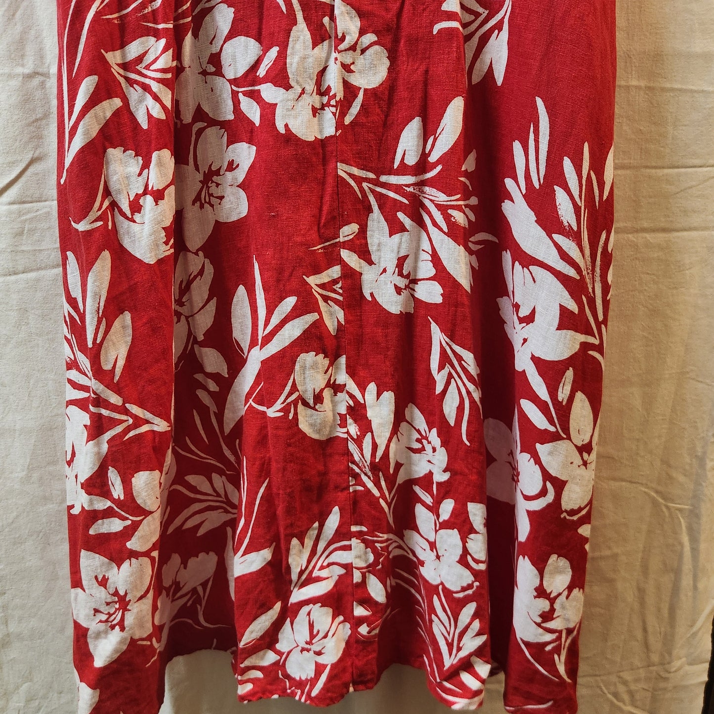 Jacqui E Linen Collection Red Floral Wrap Style Midi Dress Size 18