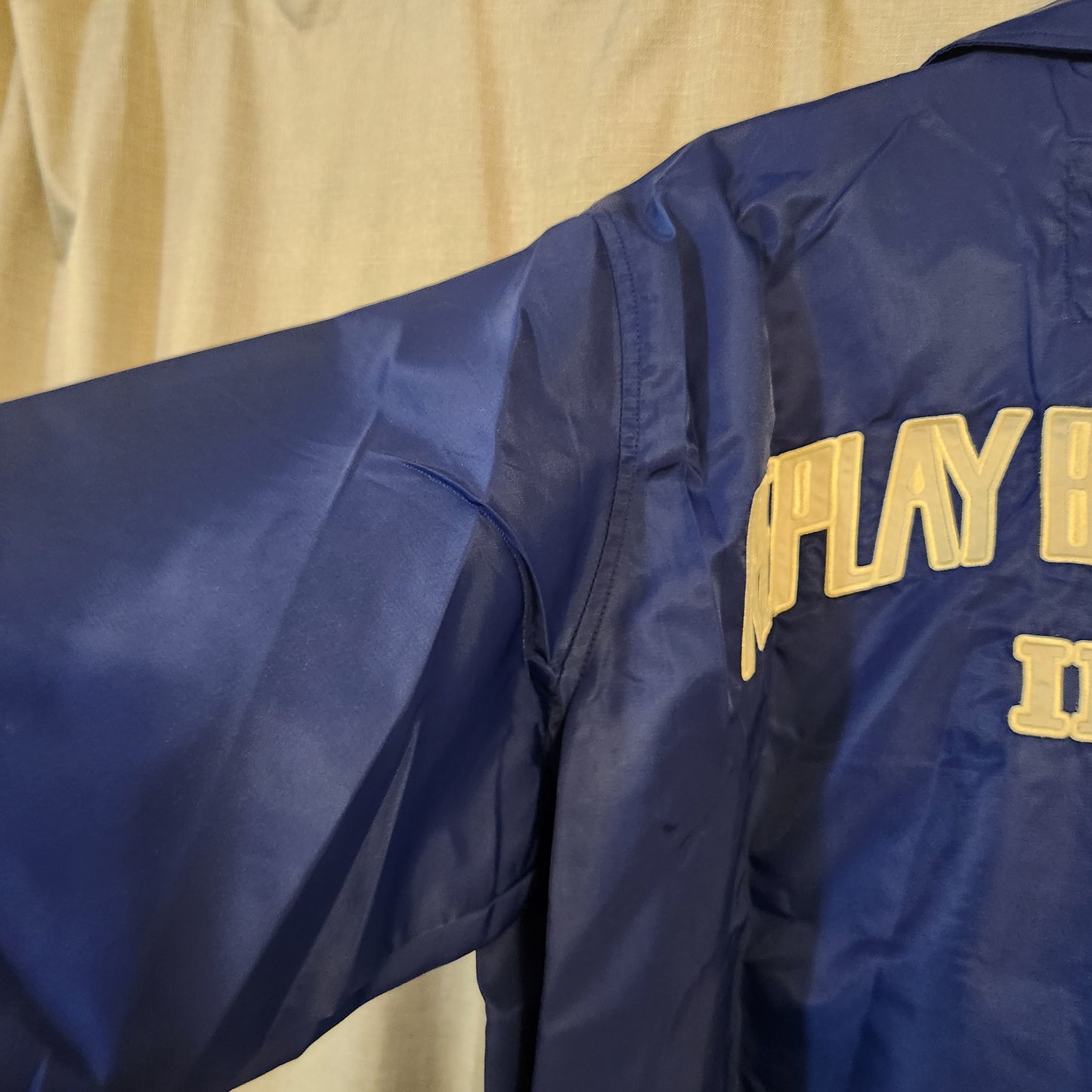 Replay Blue Jeans Inc Coach Jacket Blue Embroidered Logo Snap Front Size M Vintage Style