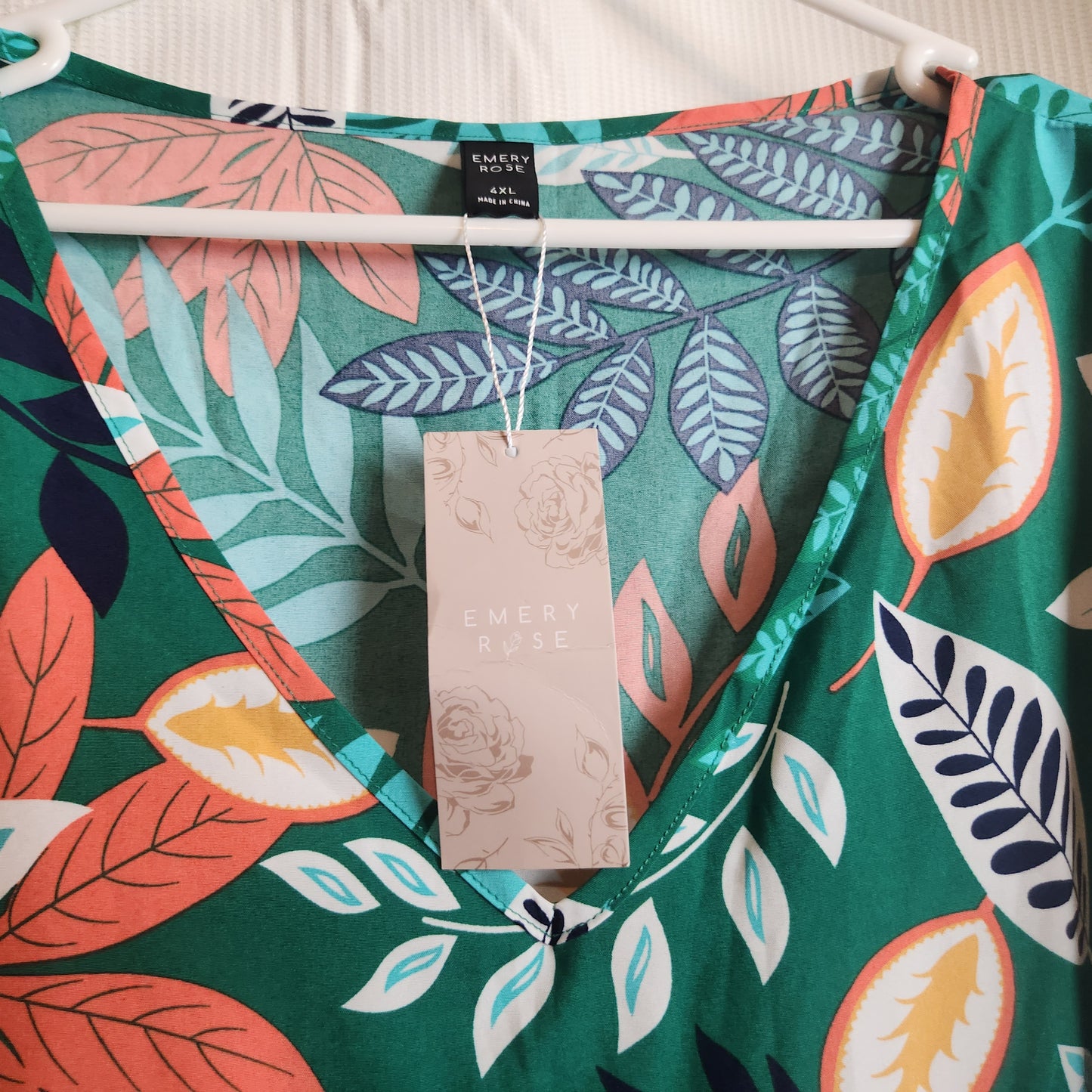 Emery Rose Tropical Leaf Print V-Neck Shift Dress | 4XL | BNWT