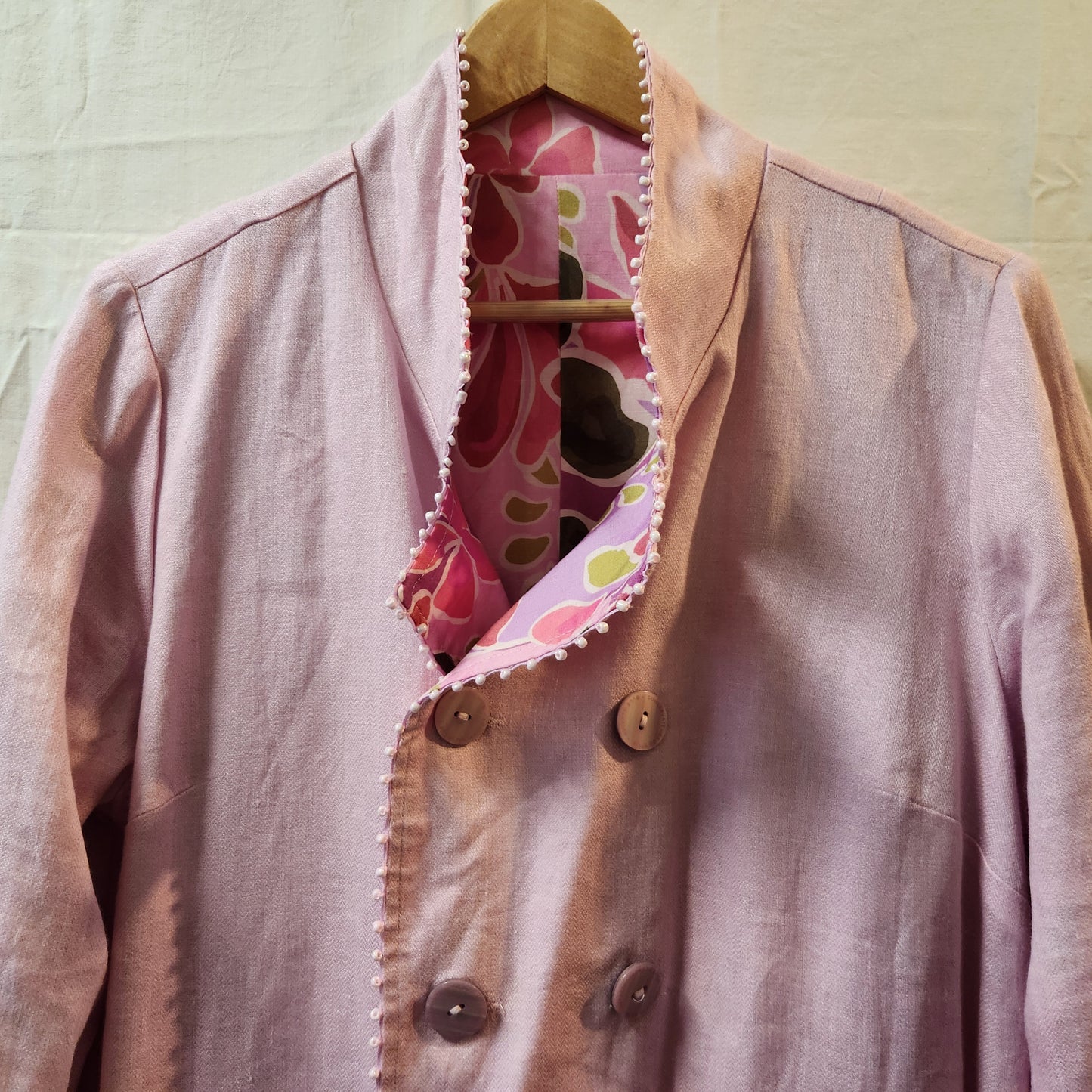Blue Illusion Reversible Floral Linen Blend Coat Jacket Pink | Size L | BNWT