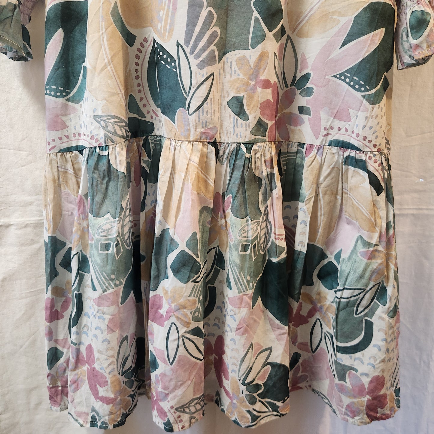 Yarra Trail Watercolour Blooms Cotton Tiered Midi Dress Size 18 NWT