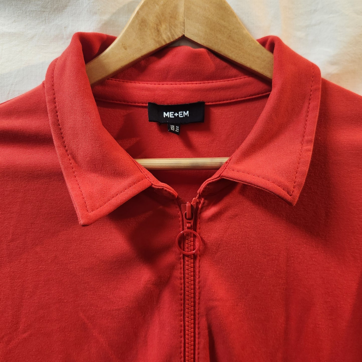ME+EM Coral Red Zip Front Dress UK 16 Designer Puff Sleeve Pocket Dress