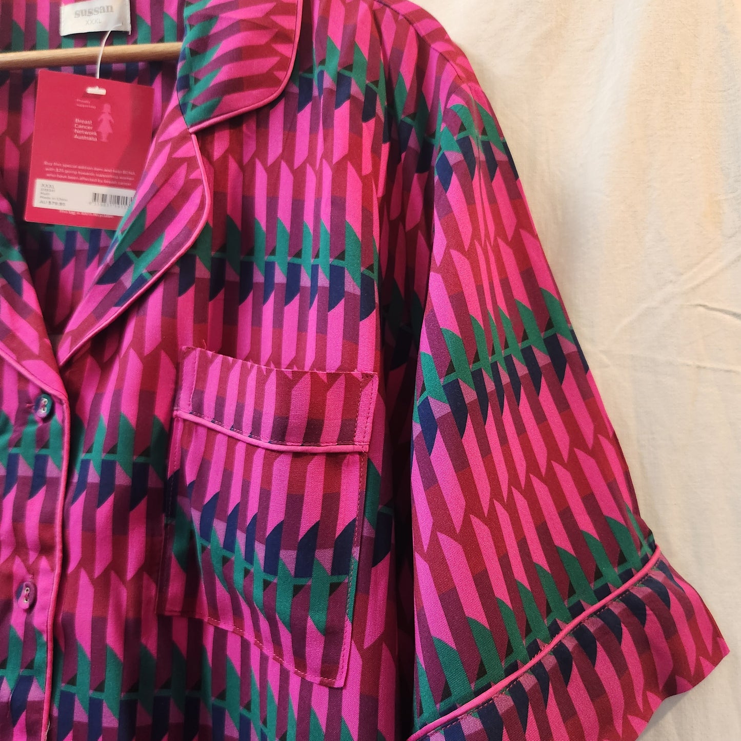 BNWT Sussan Pink Geometric Viscose Pyjama Set | BCNA Edition | XXXL