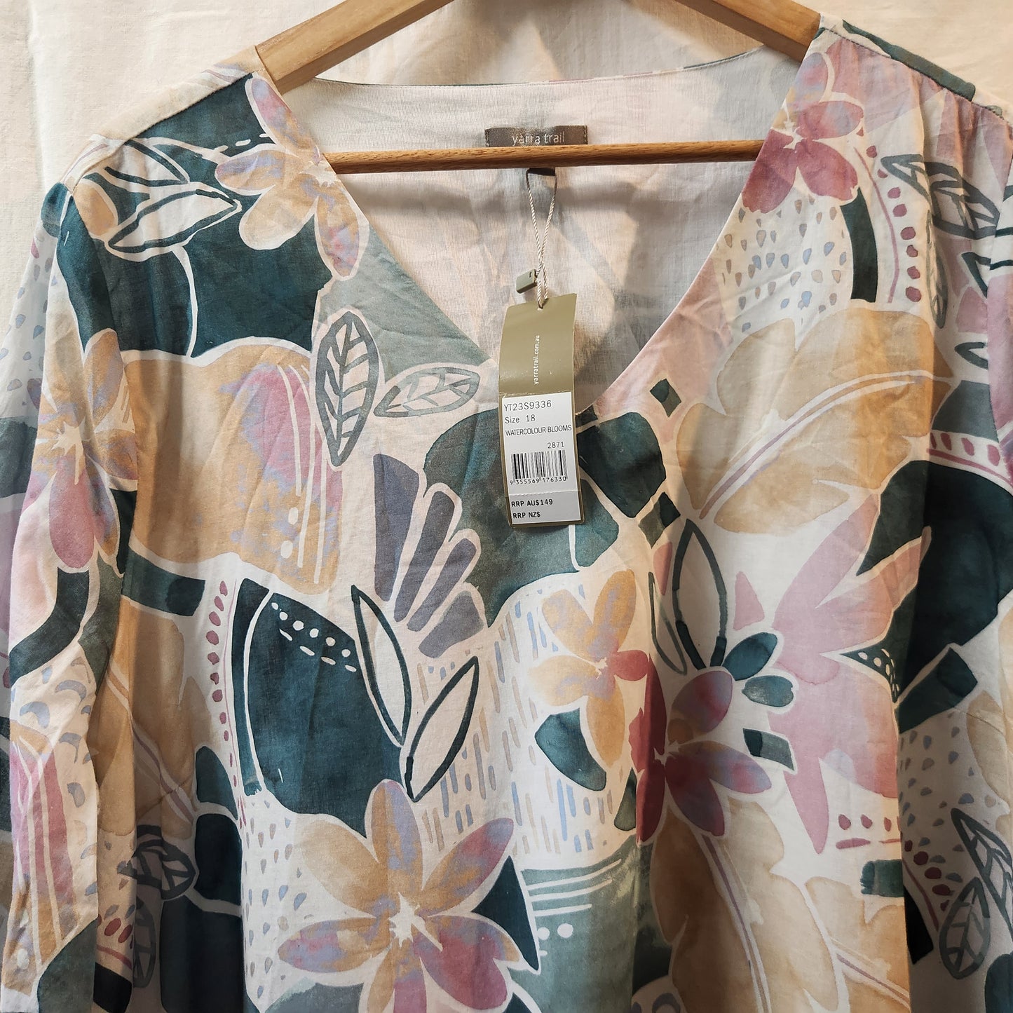 Yarra Trail Watercolour Blooms Cotton Tiered Midi Dress Size 18 NWT