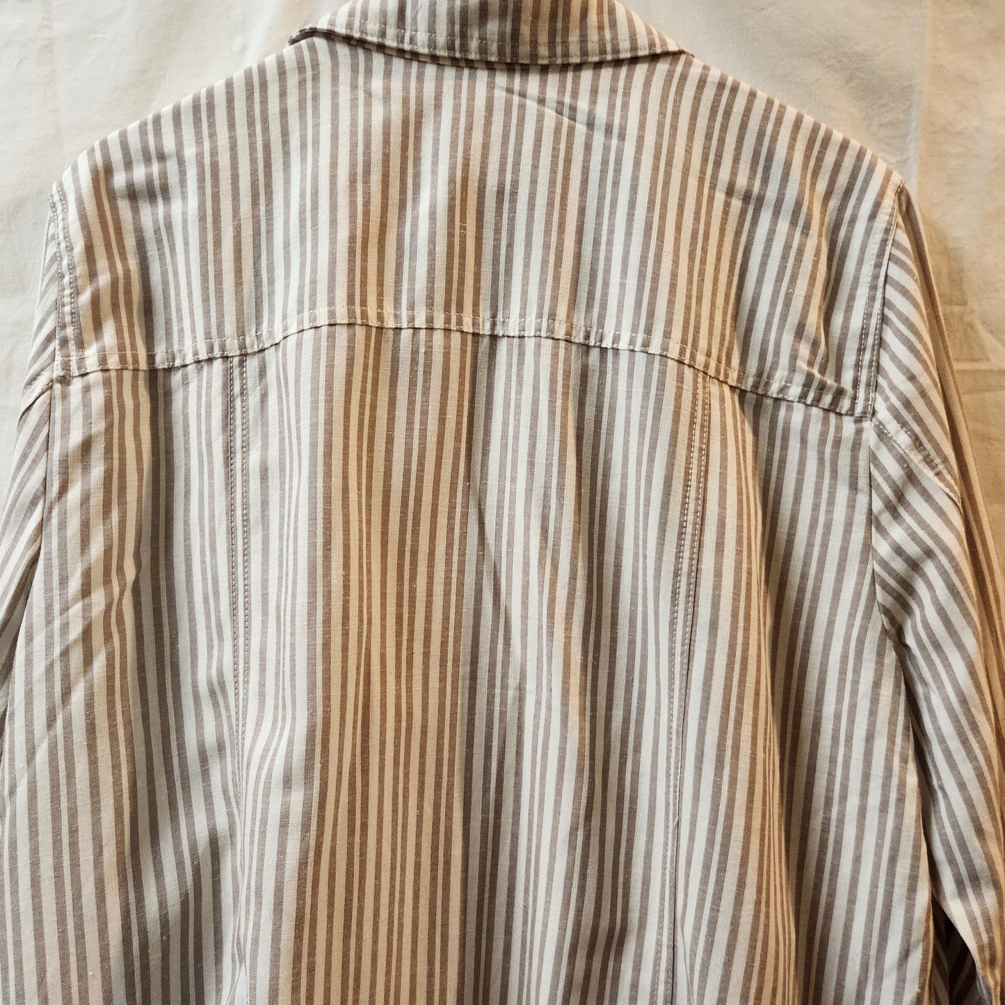 Autograph Linen Blend Stripe Utility Jacket Size 18 Taupe White Lightweight Women's