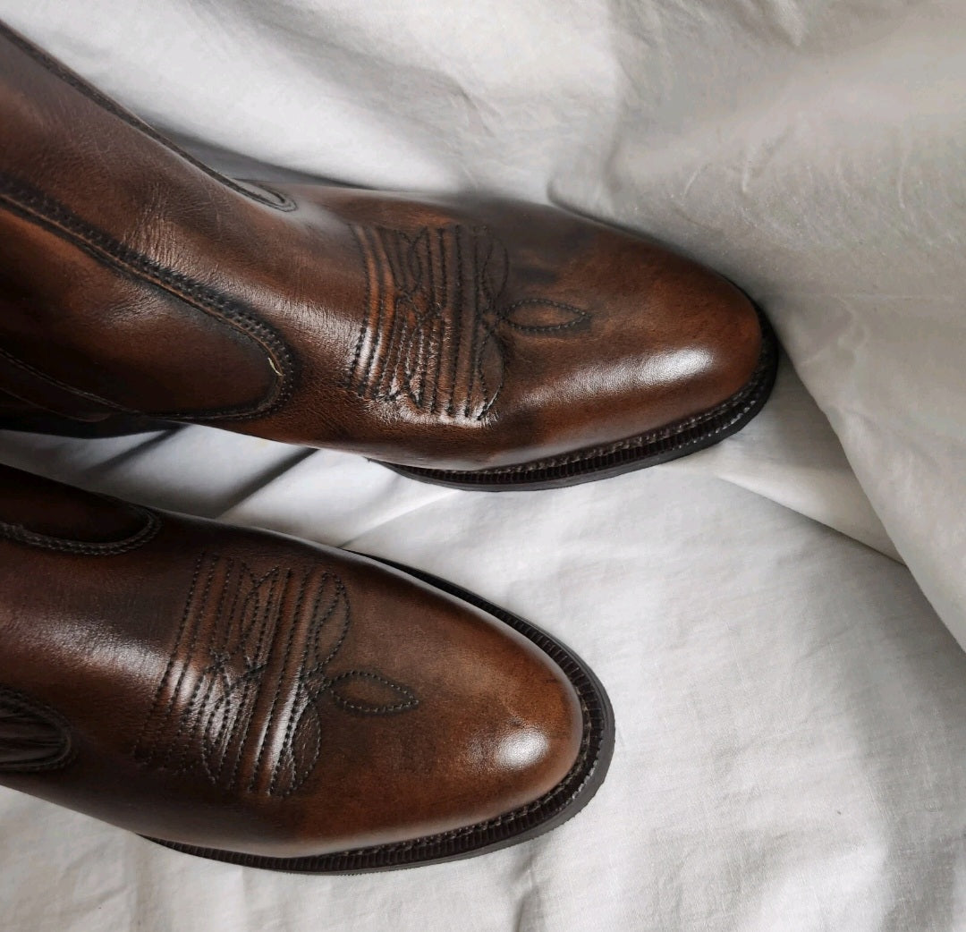 Laredo Men's Leather Western Ankle Boots Tan Brown Side Zip US 9D BNIB