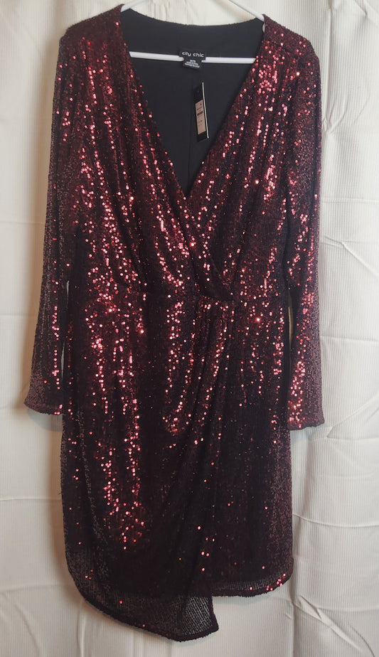 City Chic Razzle Ruby Sequin Wrap Dress BNWT Size M (18) Evening Cocktail Party