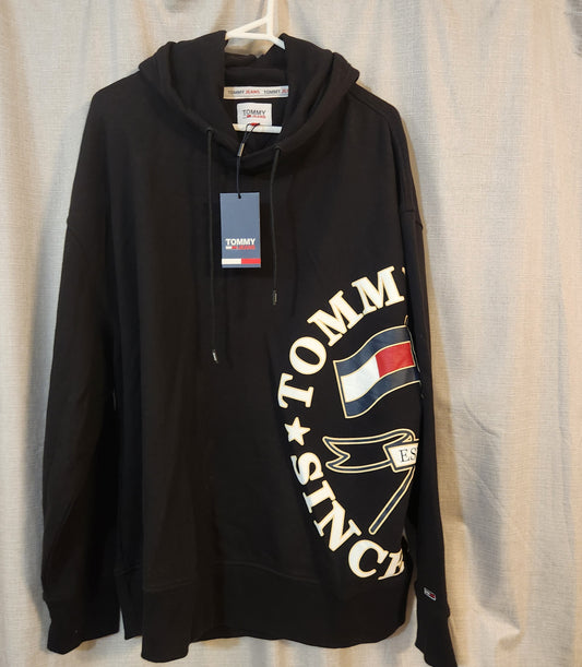 Tommy Jeans TJM Skater Prep Side Hoodie Black XXL BNWT Oversized Logo Pullover