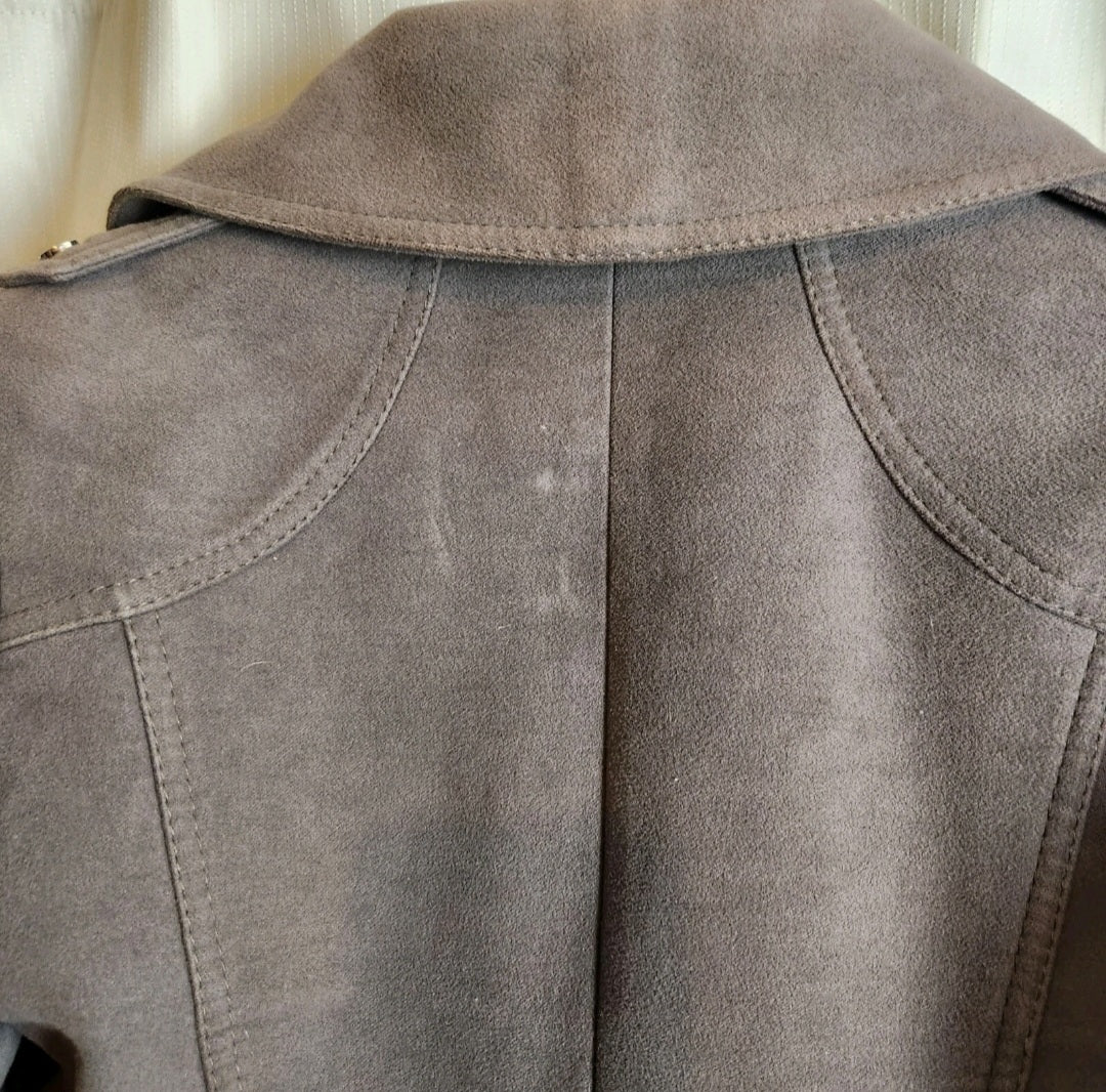 Karen Millen Faux Suede Asymmetric Zip Long Coat - Taupe Grey - UK 8