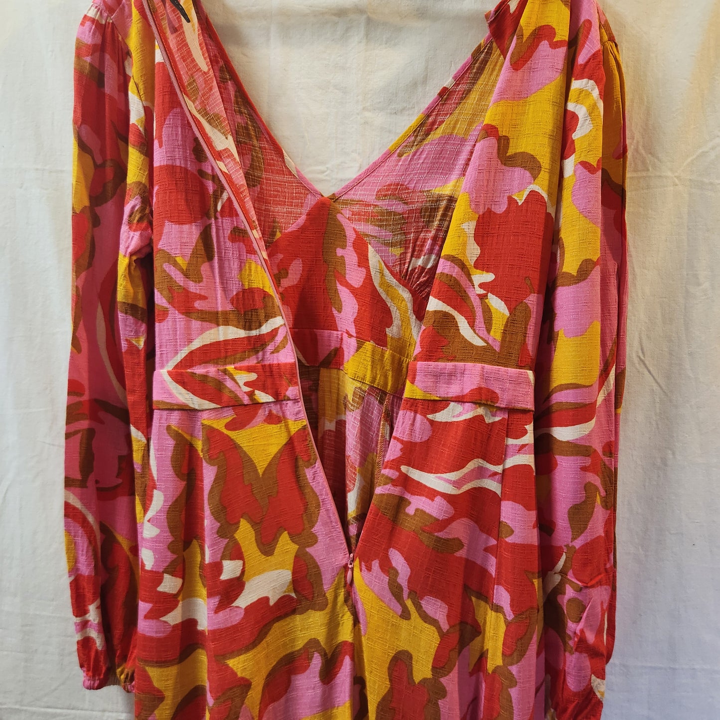 Mister Zimi Floral Wrap Style Midi Dress Pink Red Mustard | AU 12