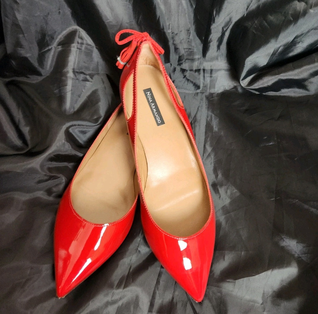 Nina Armando Red Patent Leather Tassel Pointed Toe Ballet Flats – EU 40 / AU 9.5