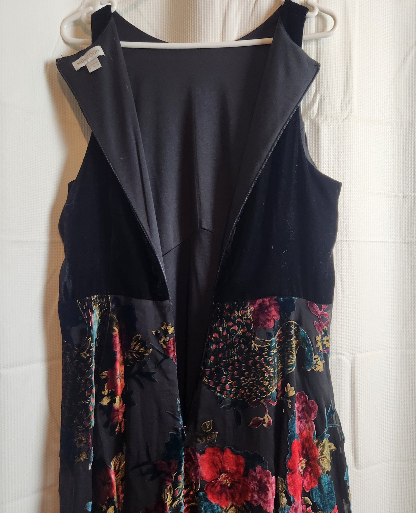 Monsoon Black Velvet Floral Burnout High-Low Dress | UK 16