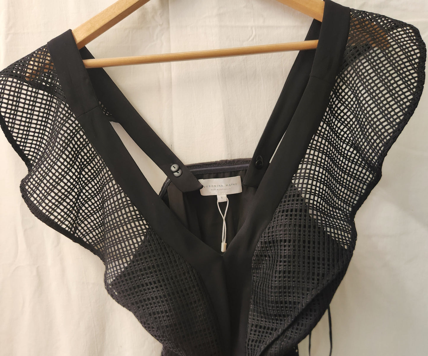 Veronika Maine Black Mesh Detail Dress | Made in Australia | Size 6