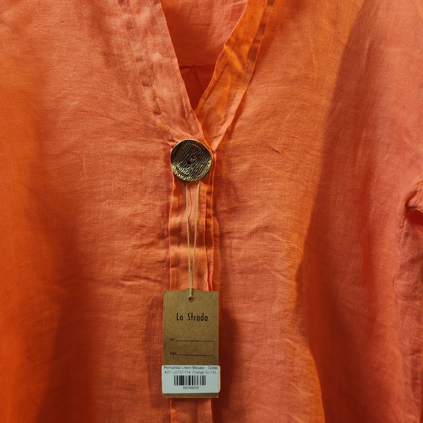 La Strada Fernanda 100% Linen Blouse Coral Size XL Made in Italy NWT
