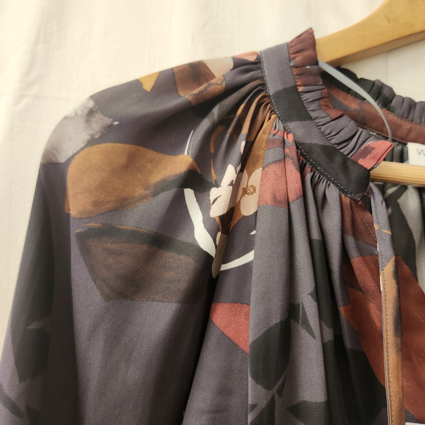 Witchery Floral Midi Dress | Long Sleeve | Sheer Overlay | Elegant Autumn Tones | Size 12