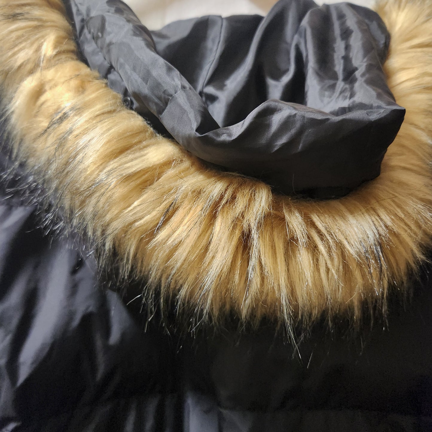 SHEIN Curve Black Faux Fur Hooded Puffer Jacket | Plus Size 1XL | Winter Coat