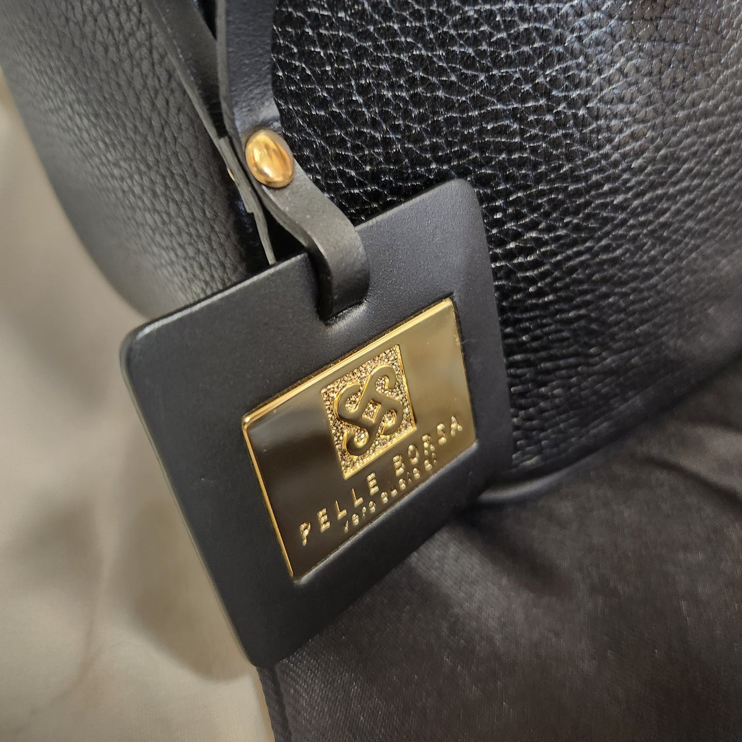 Pelle Bora Black Pebbled Leather Shoulder Bag | Gold Hardware | Dust Bag Included