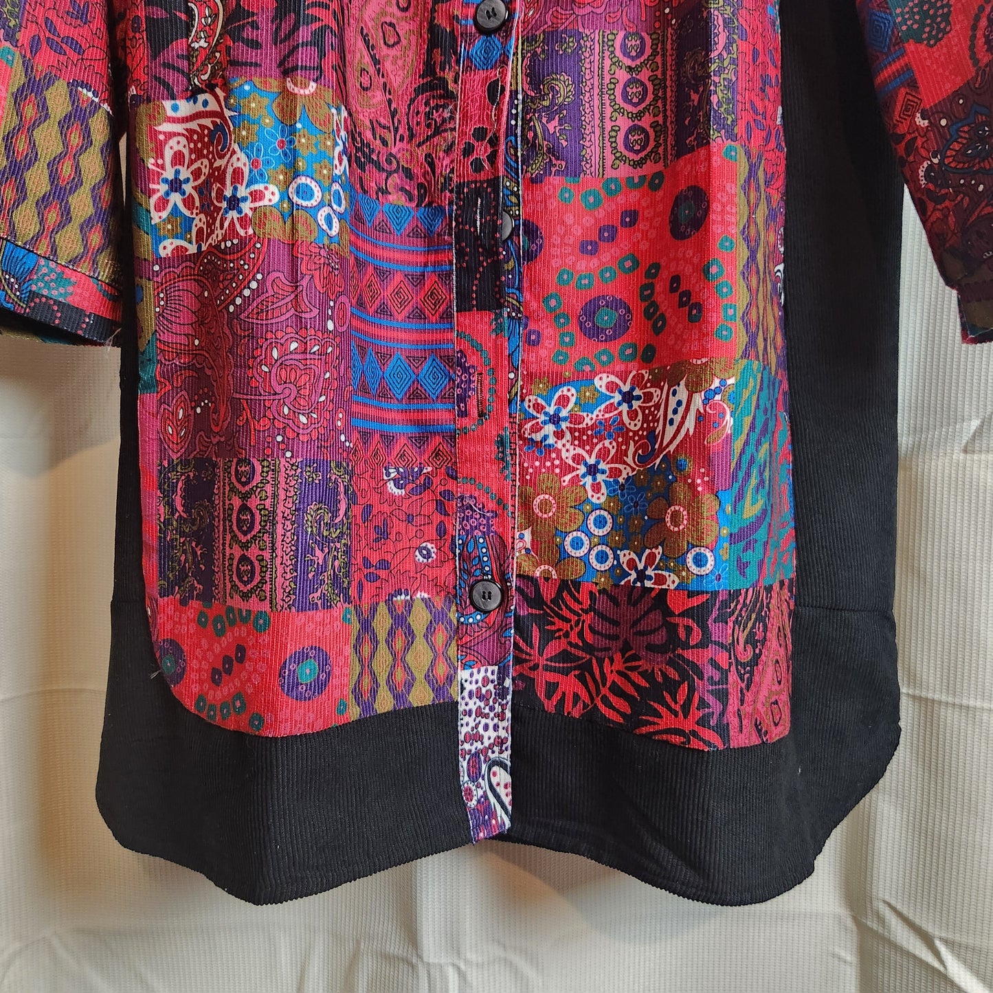 Hourglass Patchwork Corduroy Hooded Jacket | Size 12 | Button Front Coat