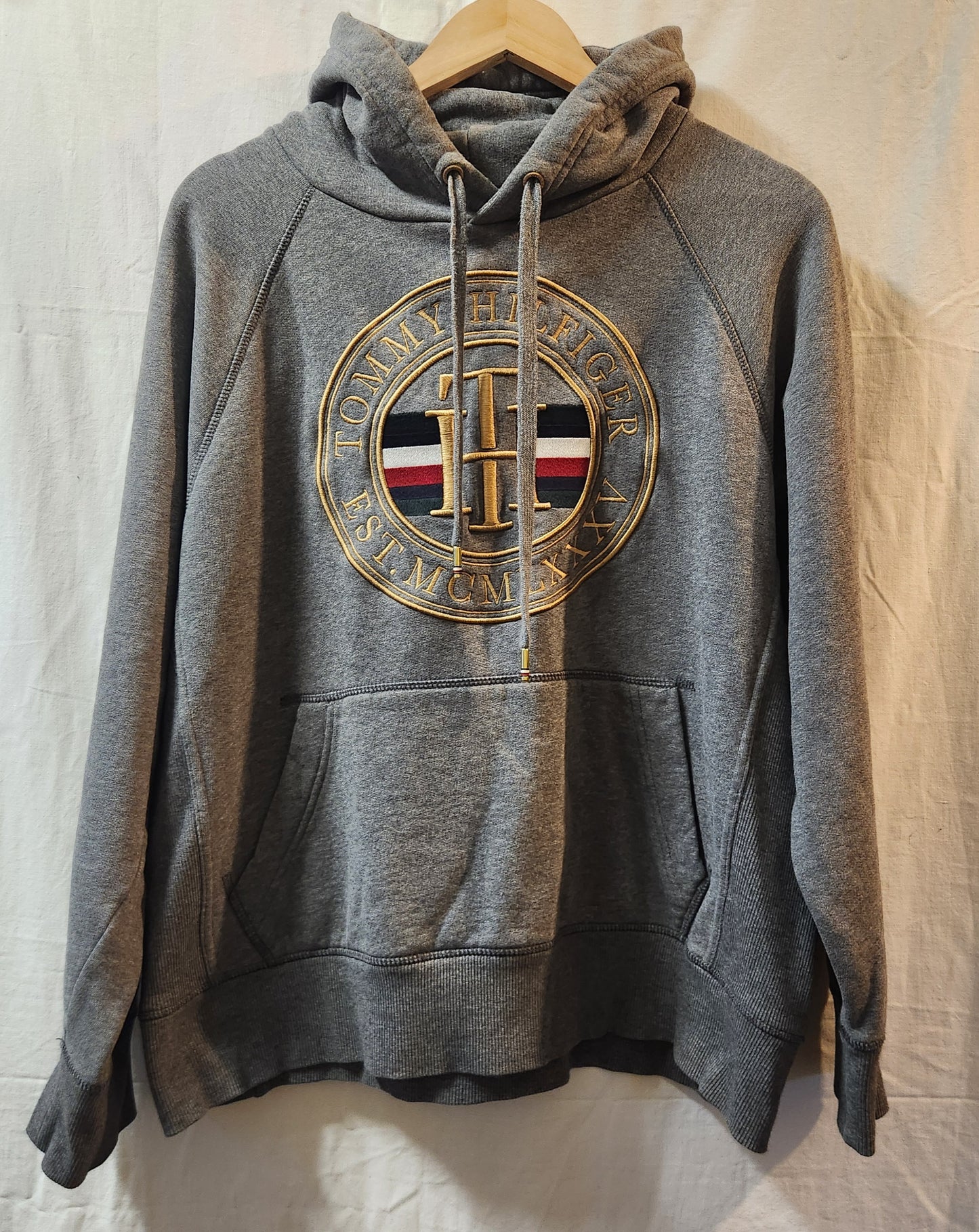 Tommy Hilfiger Heritage Crest Hoodie Grey Fleece Pullover | Women's L