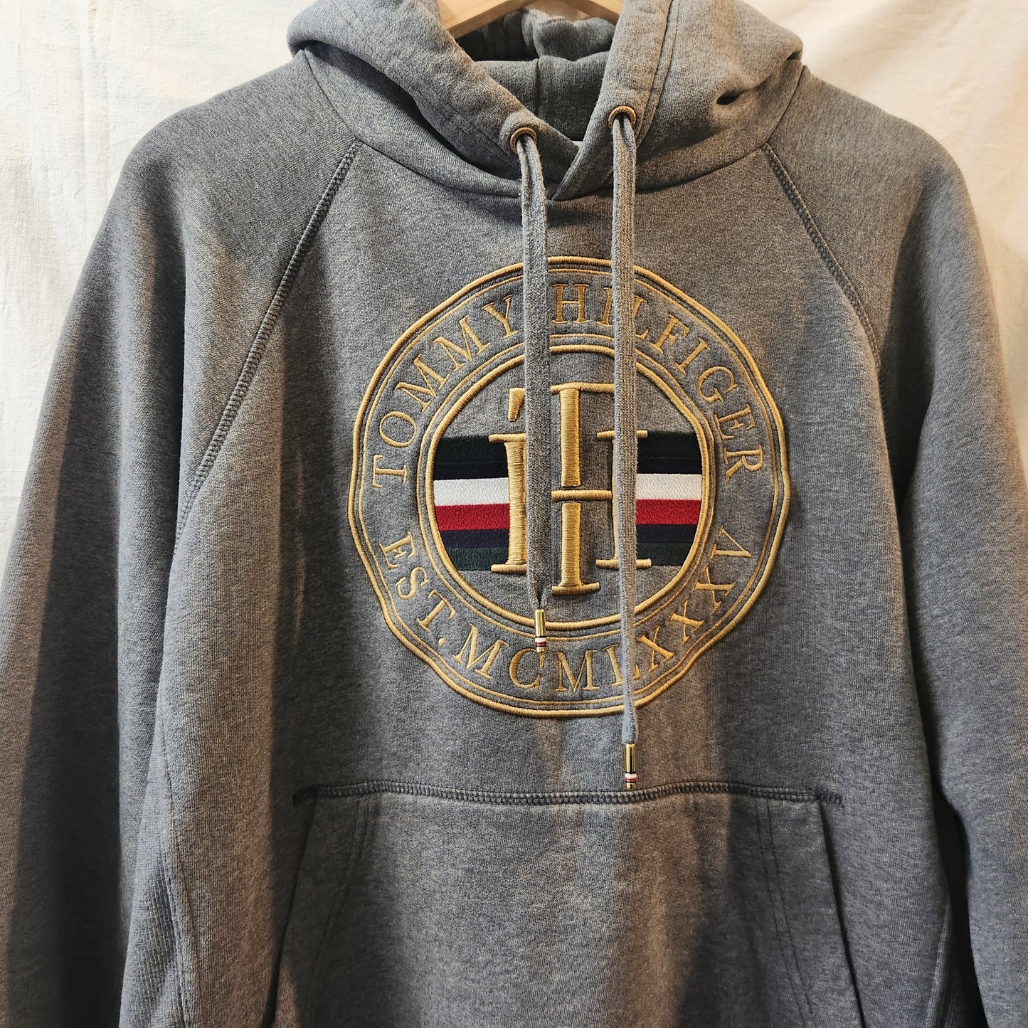 Tommy Hilfiger Heritage Crest Hoodie Grey Fleece Pullover | Women's L