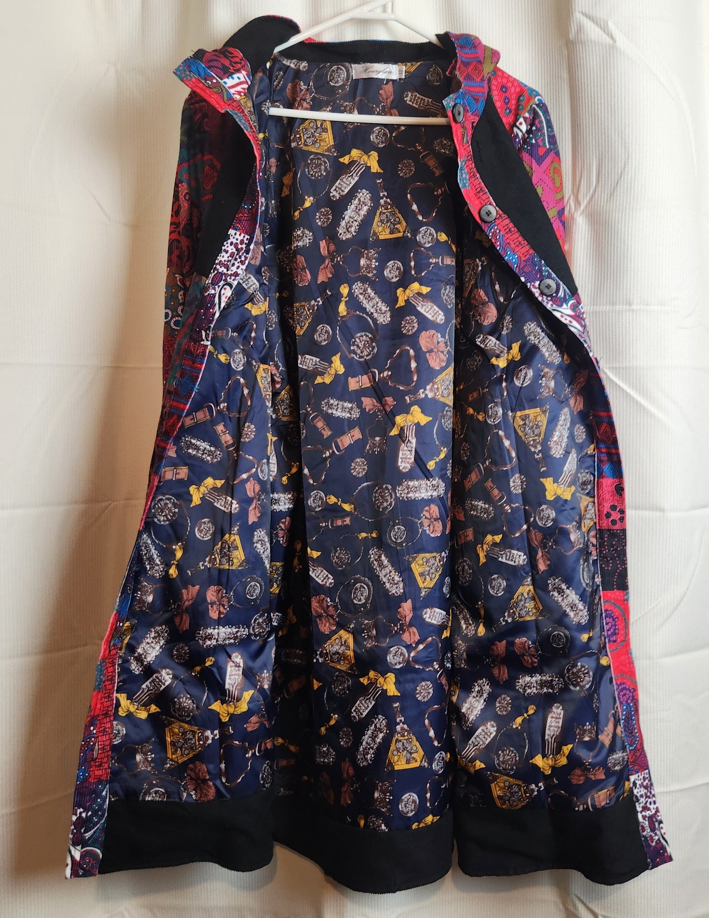 Hourglass Patchwork Corduroy Hooded Jacket | Size 12 | Button Front Coat