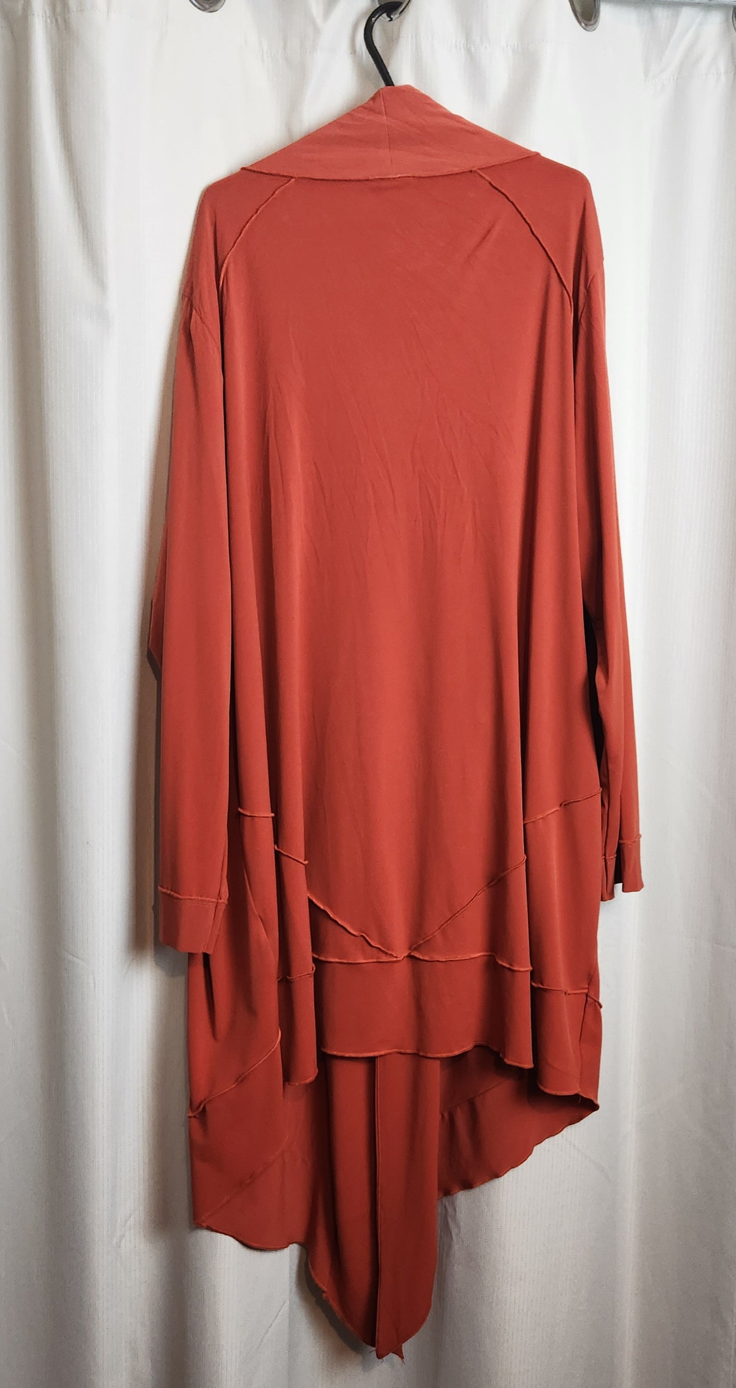 Taking Shape Rust Waterfall Cardigan Jacket Size M Asymmetrical Hem Statement Button