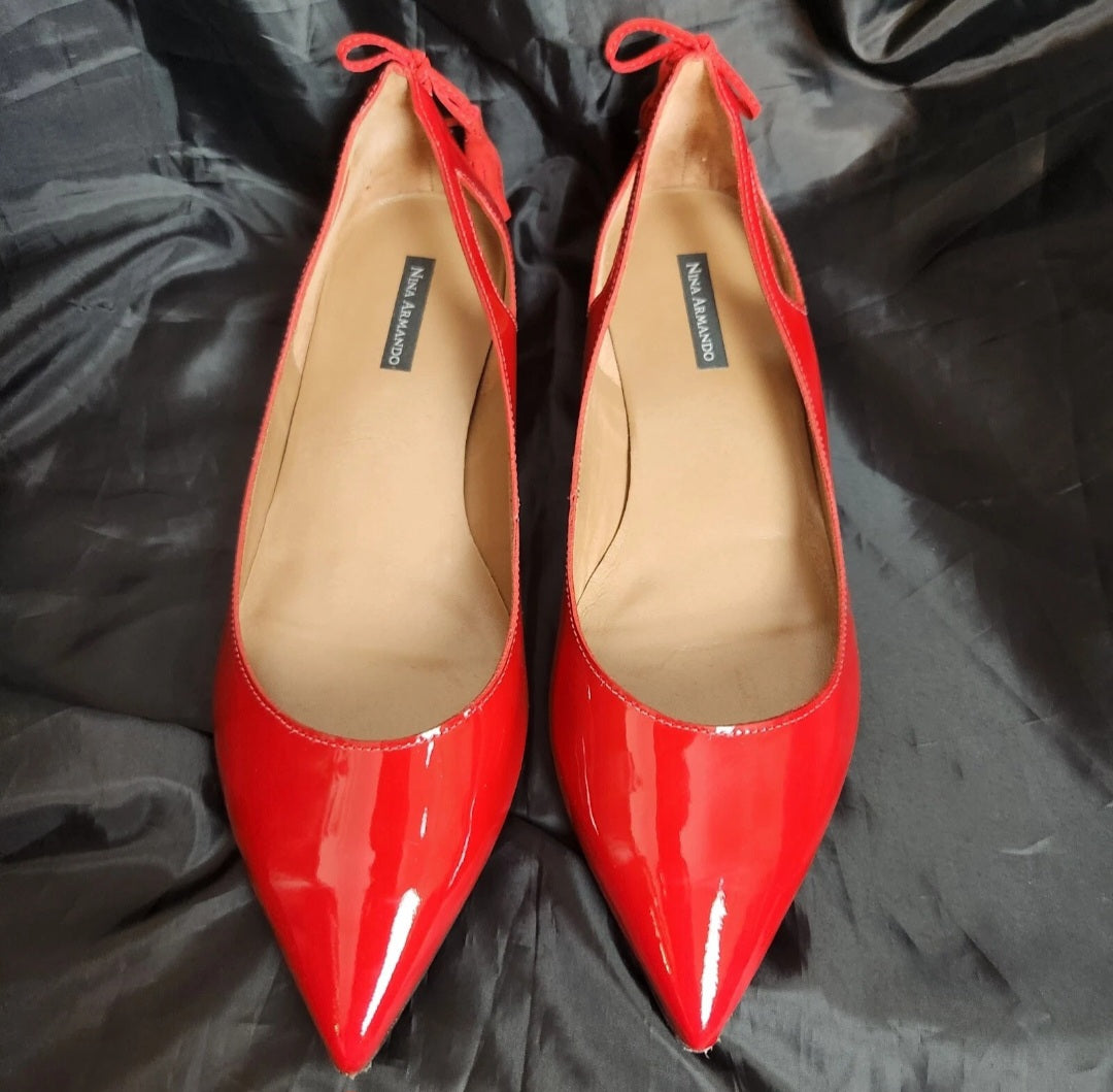 Nina Armando Red Patent Leather Tassel Pointed Toe Ballet Flats – EU 40 / AU 9.5