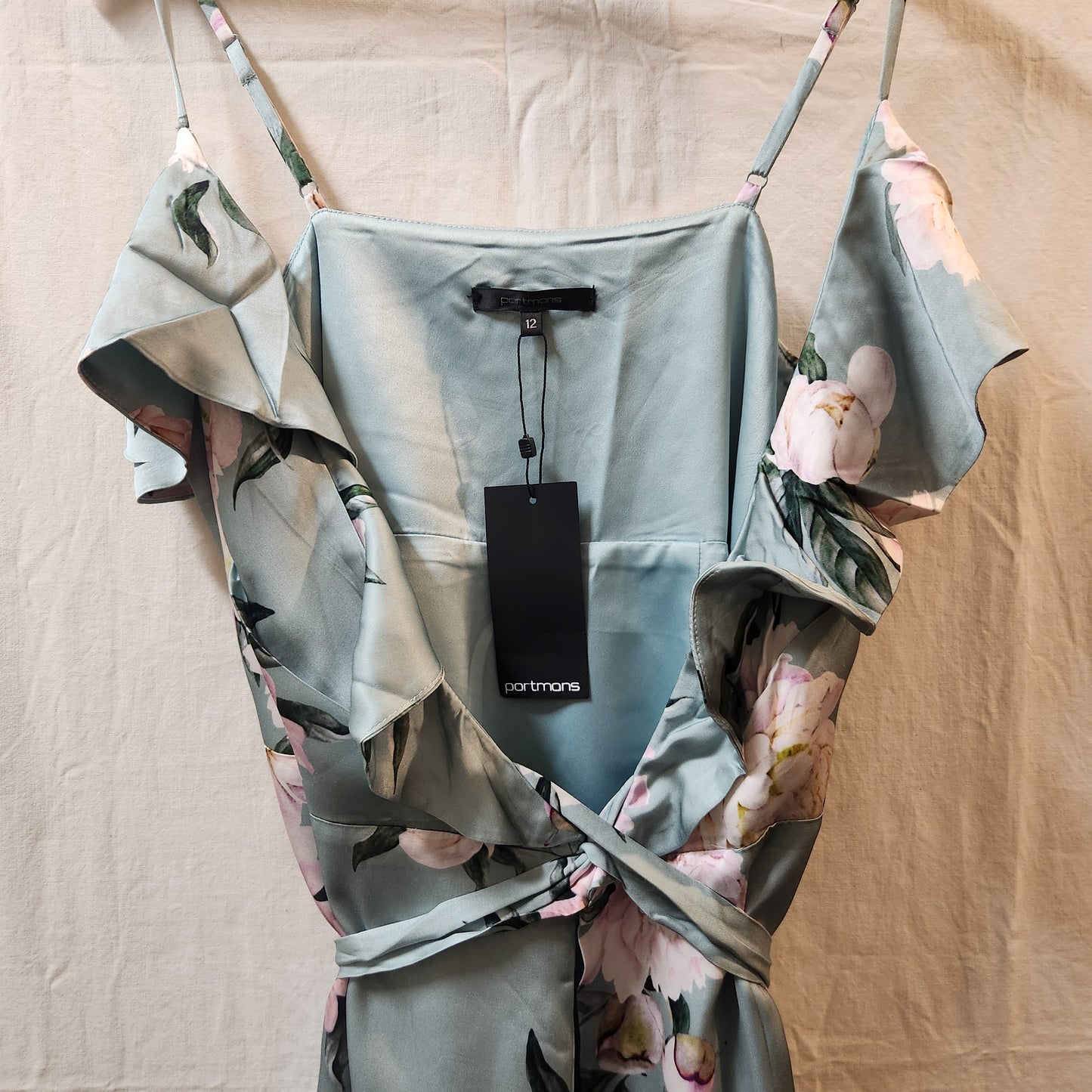 Portmans High Water Floral Mint Maxi Dress Size 12 NWT Ruffle Cold Shoulder