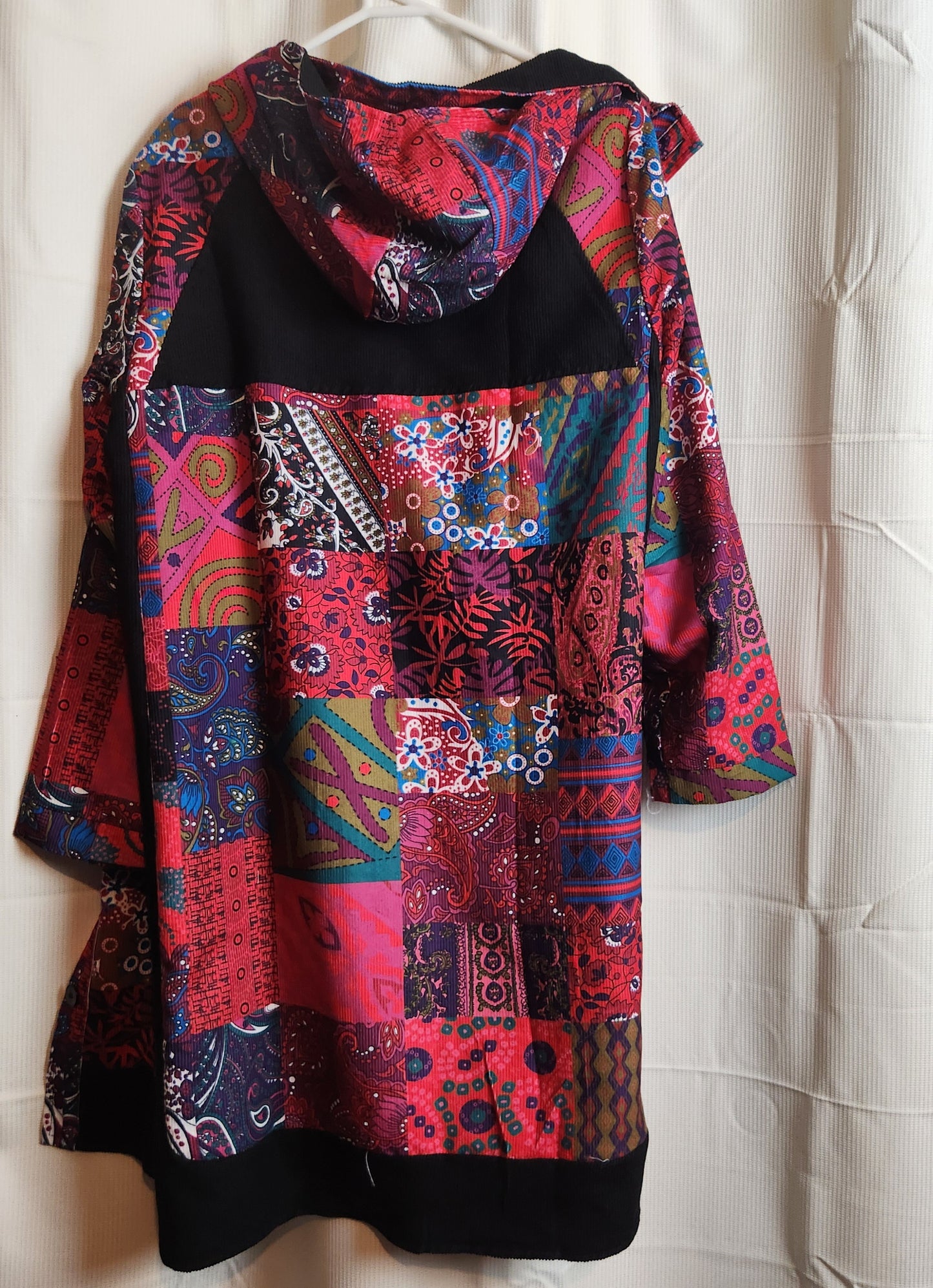 Hourglass Patchwork Corduroy Hooded Jacket | Size 12 | Button Front Coat