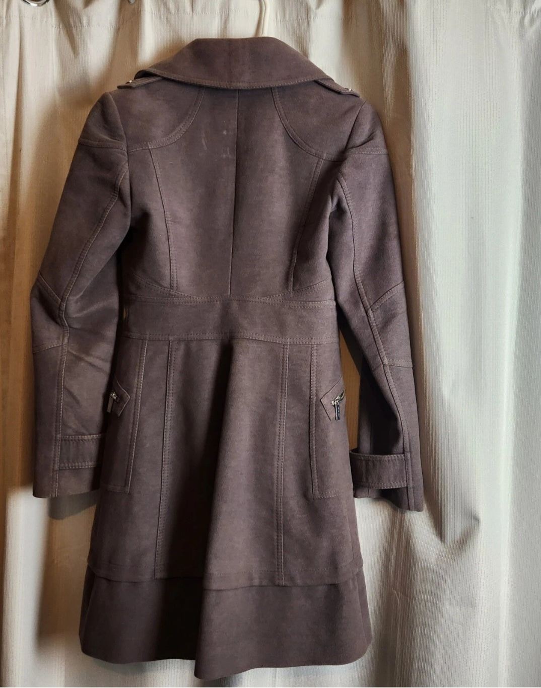 Karen Millen Faux Suede Asymmetric Zip Long Coat - Taupe Grey - UK 8