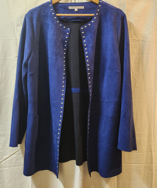 Noni B Royal Blue Faux Suede Studded Open Front Jacket Size 14 Women's