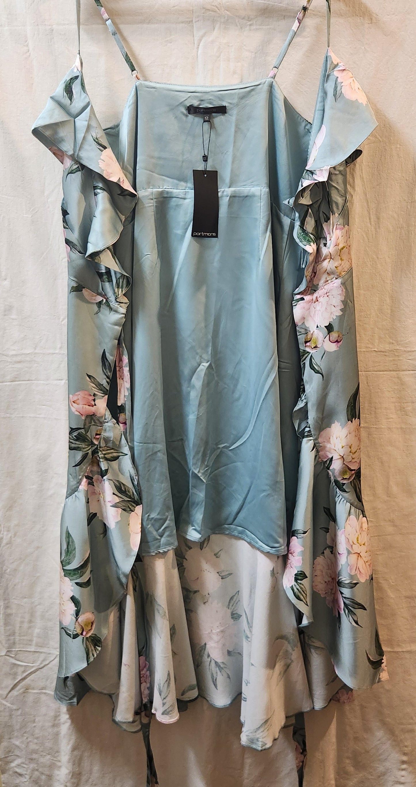 Portmans High Water Floral Mint Maxi Dress Size 12 NWT Ruffle Cold Shoulder