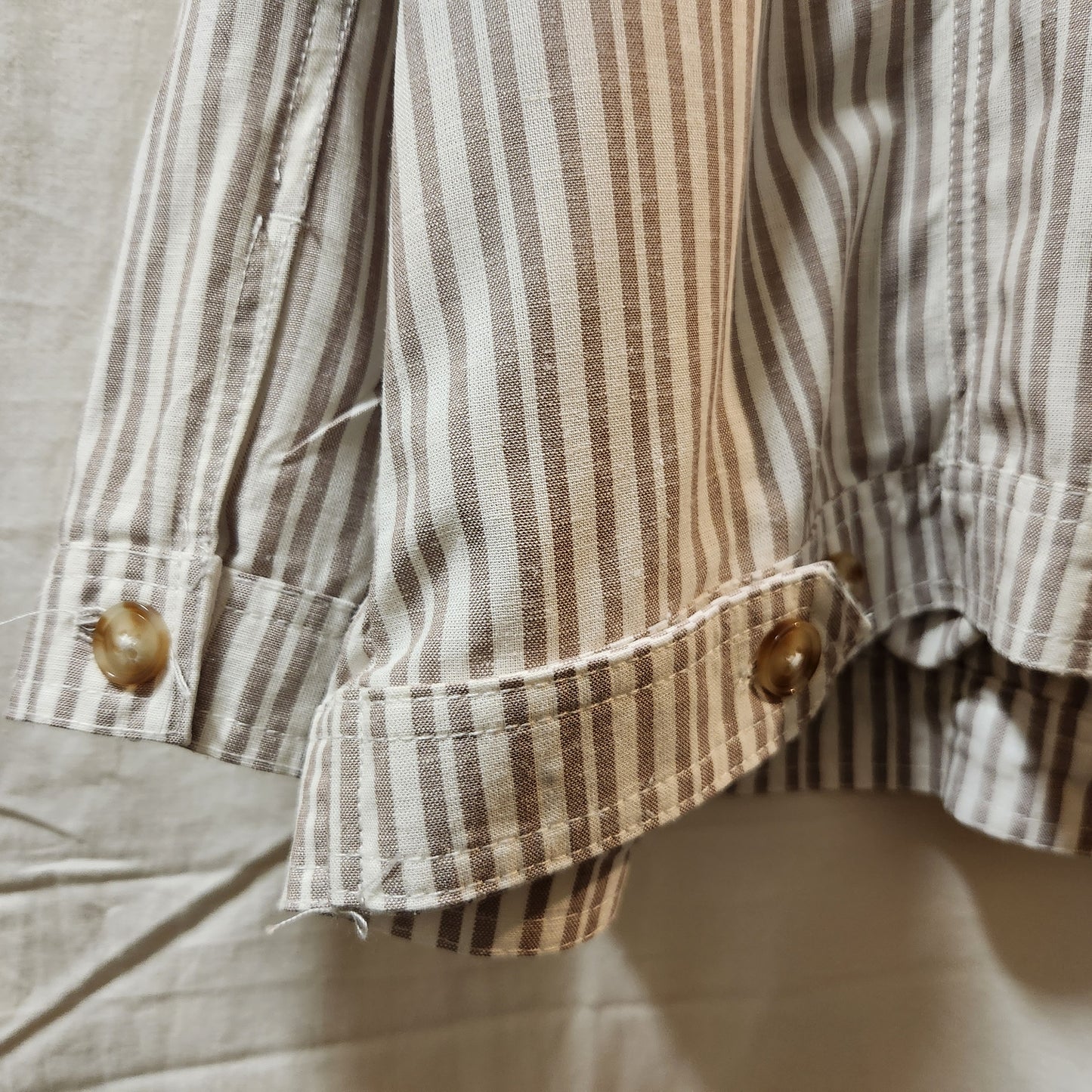 Autograph Linen Blend Stripe Utility Jacket Size 18 Taupe White Lightweight Women's