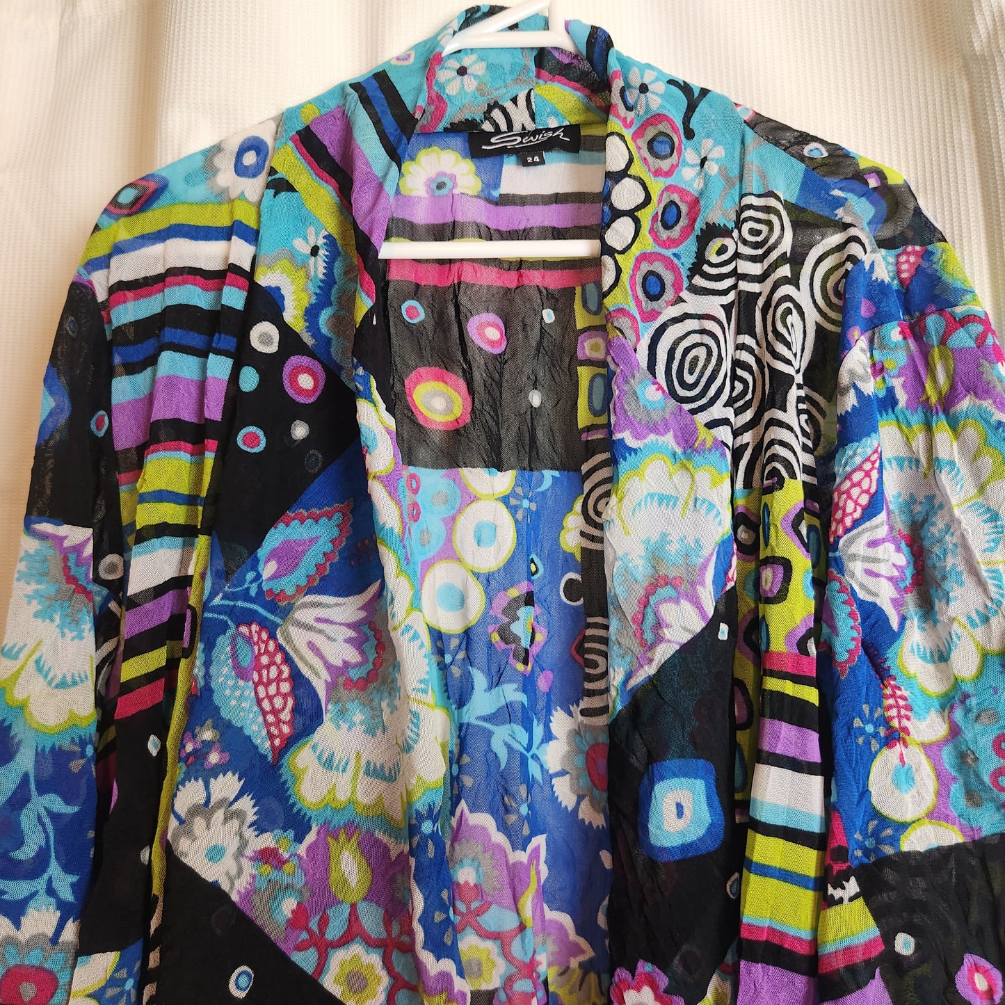 Swish Size 24 Patchwork Mesh Jacket Colourful Open Front Lightweight Plus Size