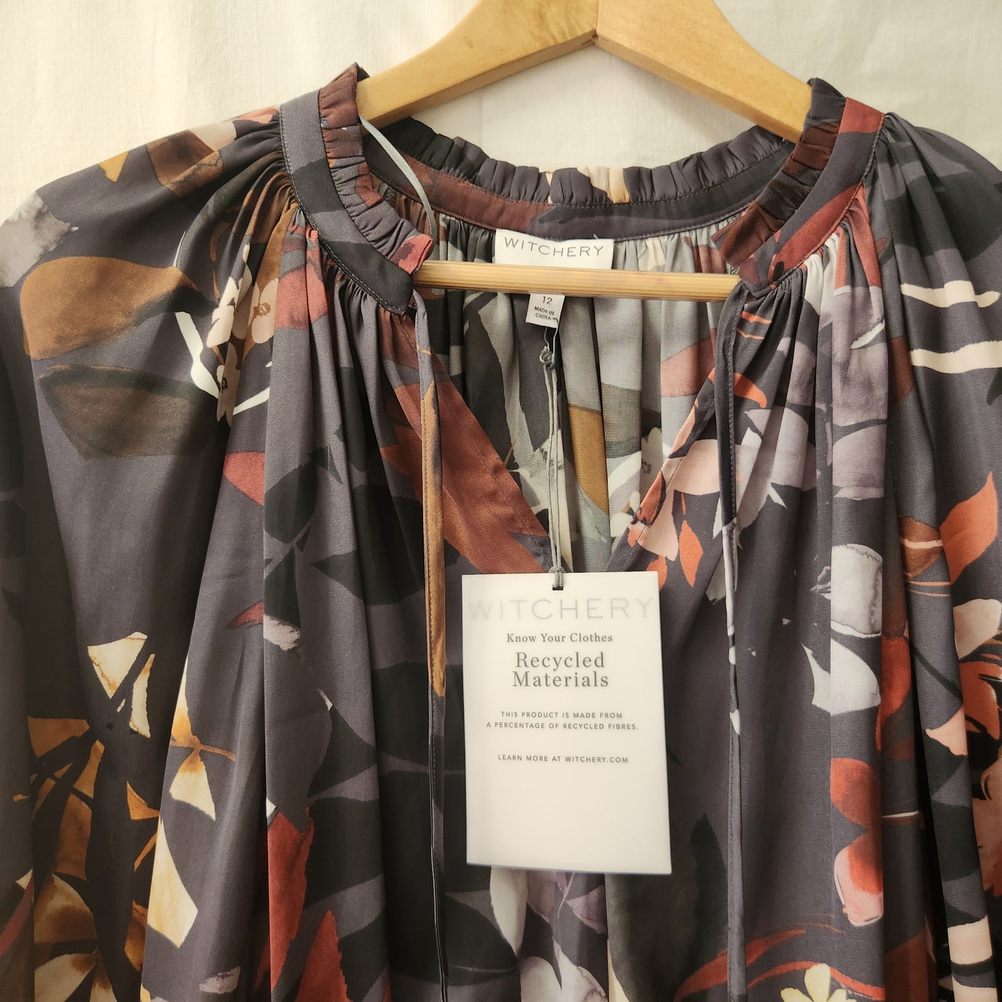 Witchery Floral Midi Dress | Long Sleeve | Sheer Overlay | Elegant Autumn Tones | Size 12