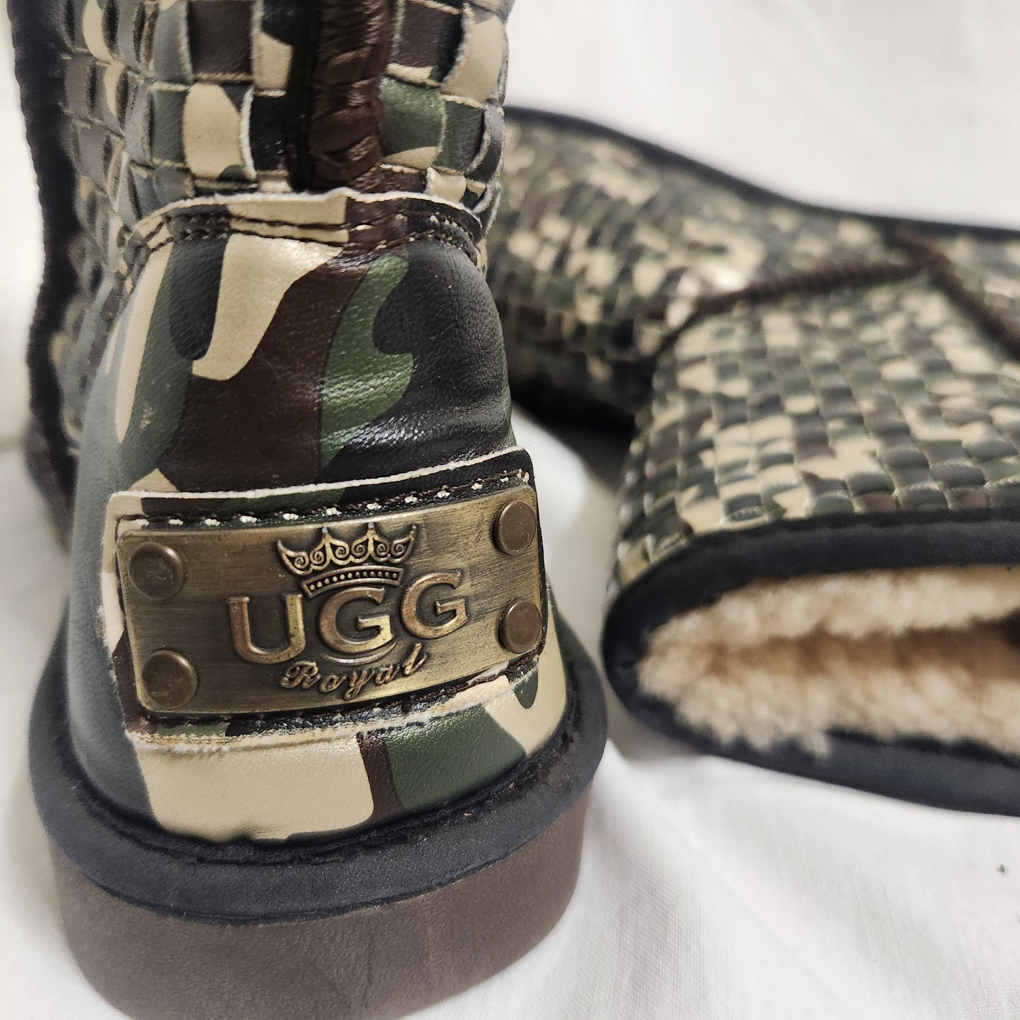 UGG Royal Woven Camouflage Sheepskin Boots – Mid Calf Winter Boots – Unisex