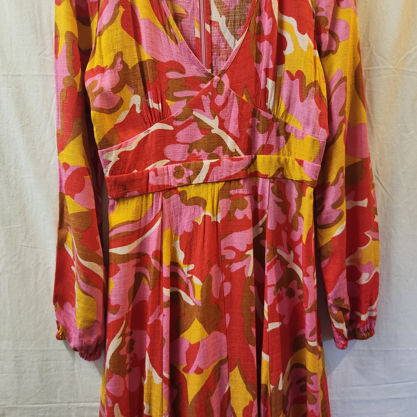 Mister Zimi Floral Wrap Style Midi Dress Pink Red Mustard | AU 12