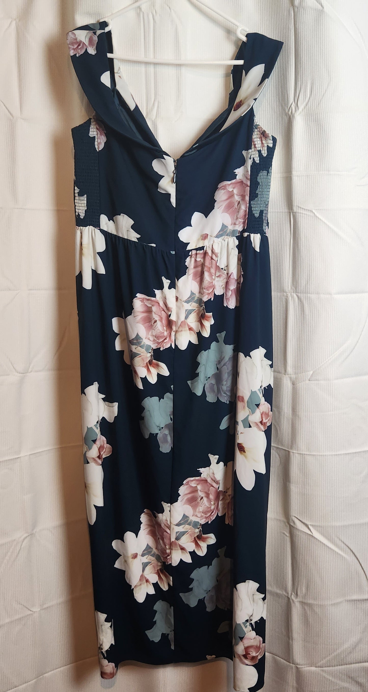 City Chic Navy Floral Draped Midi Dress – Size S