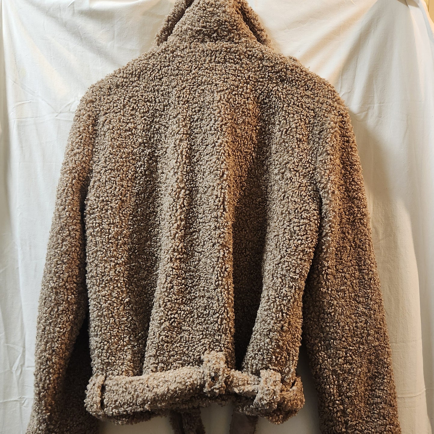 D-Luxe Basics Teddy Biker Jacket Large Beige Sherpa Faux Shearling Moto Jacket