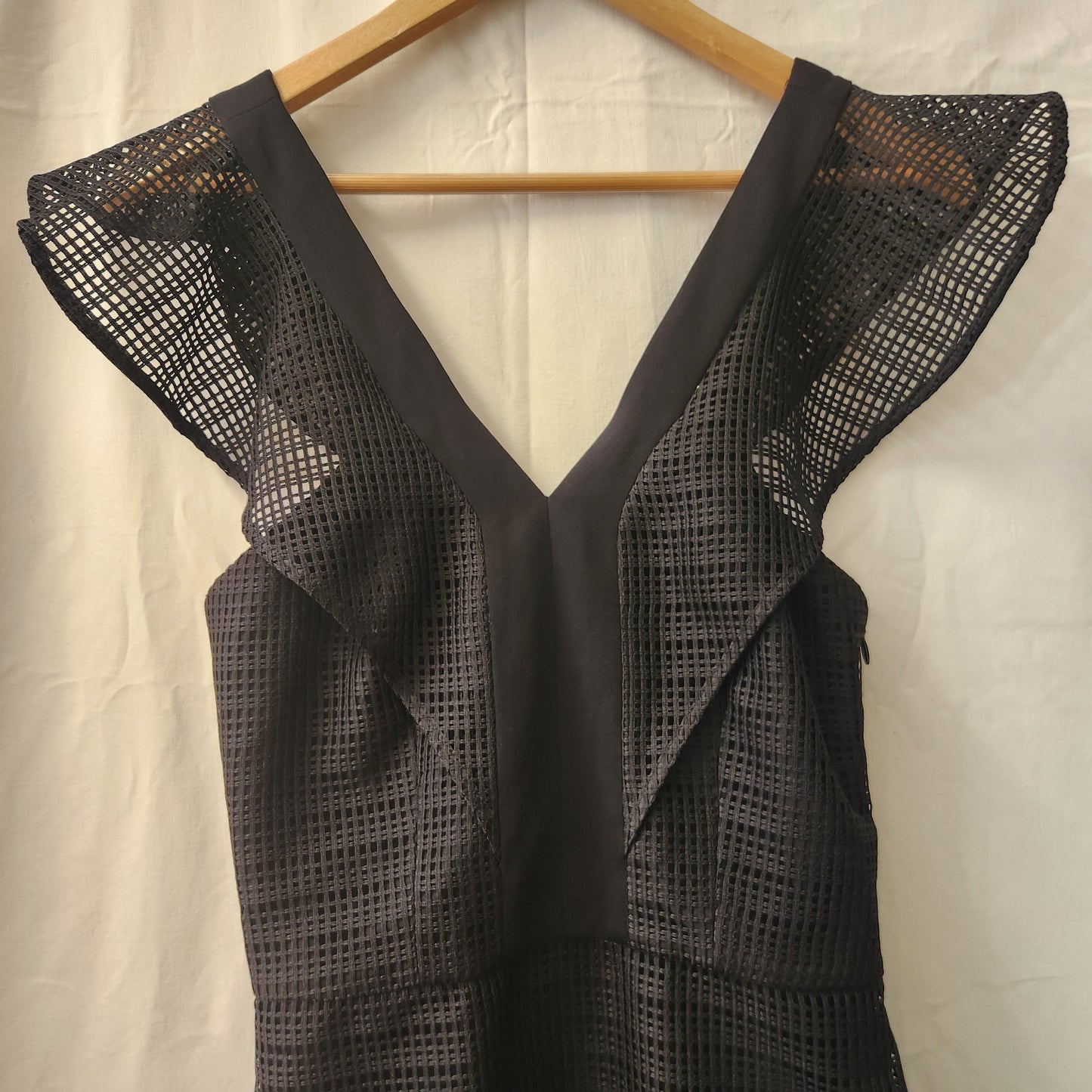 Veronika Maine Black Mesh Detail Dress | Made in Australia | Size 6