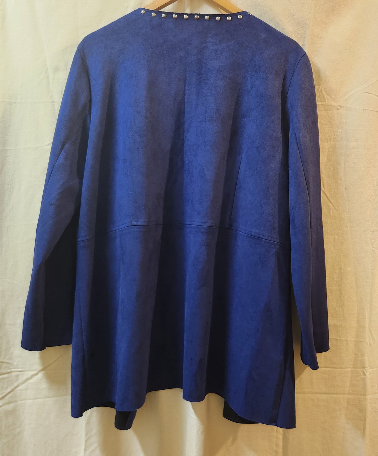 Noni B Royal Blue Faux Suede Studded Open Front Jacket Size 14 Women's