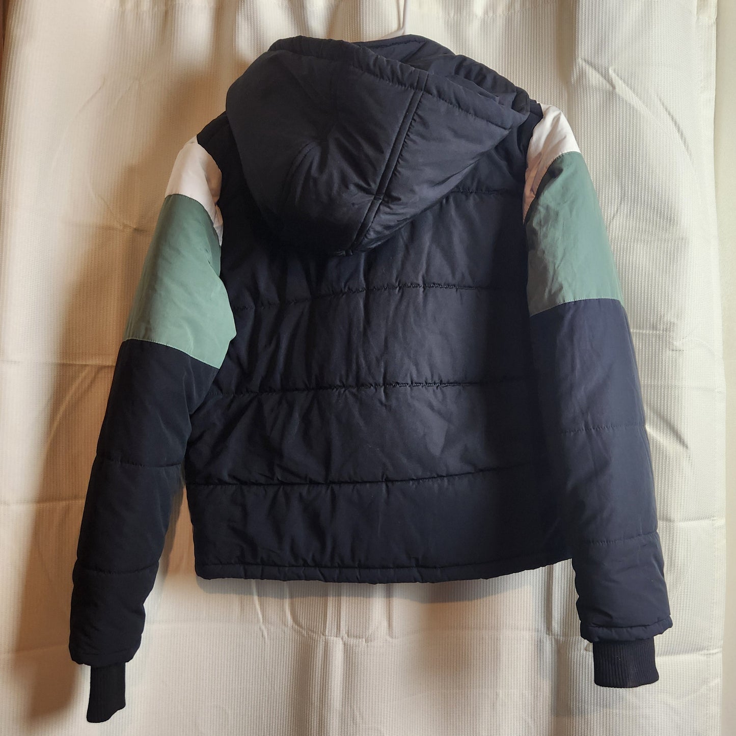 All About Eve Phoenix Panel Puffer Jacket BNWT Black Sage & White Hooded Size 1