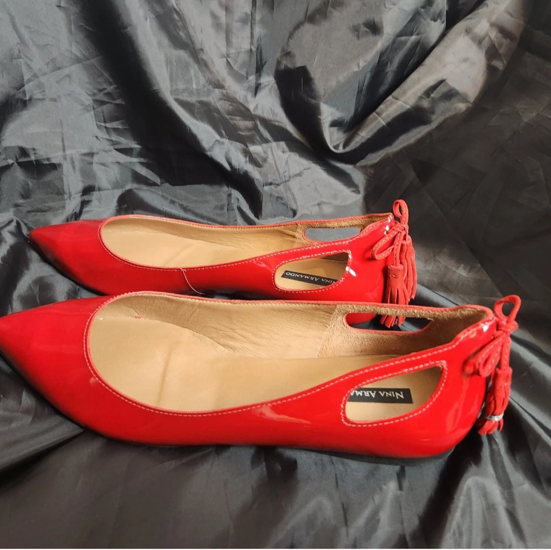 Nina Armando Red Patent Leather Tassel Pointed Toe Ballet Flats – EU 40 / AU 9.5